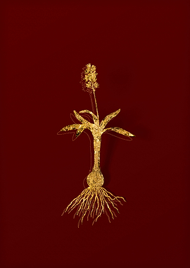 Gold Botanical on Red