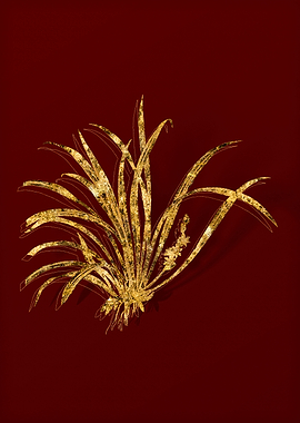 Gold Botanical on Red