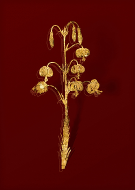 Gold Botanical on Red