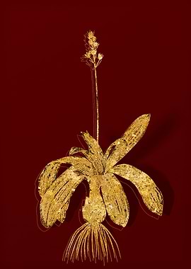 Gold Botanical on Red