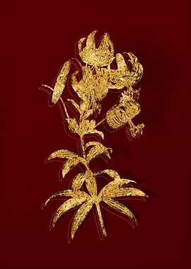 Gold Botanical on Red