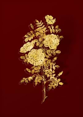 Gold Botanical on Red