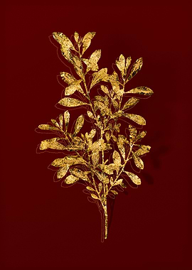 Gold Botanical on Red