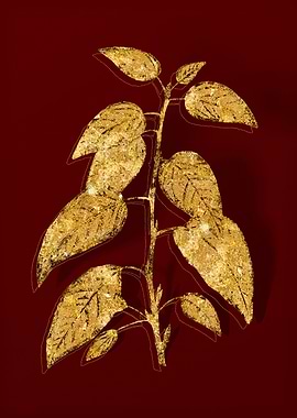 Gold Botanical on Red