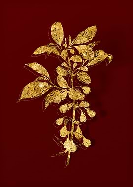 Gold Botanical on Red