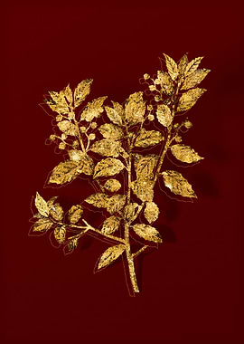 Gold Flora on Red