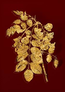 Gold Botanical on Red