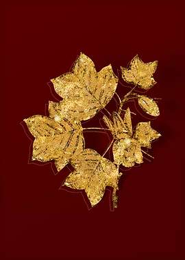 Gold Botanical on Red