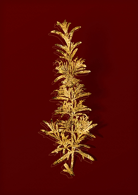 Gold Botanical on Red