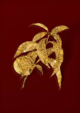 Gold Botanical on Red