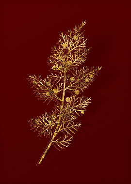 Gold Botanical on Red