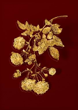 Gold Botanical on Red