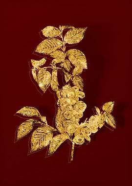 Gold Flora on Red