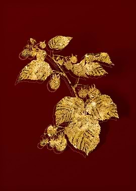 Gold Botanical on Red