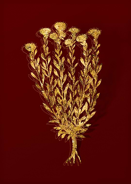 Gold Flora on Red