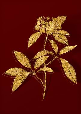 Gold Botanical on Red