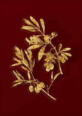 Gold Botanical on Red