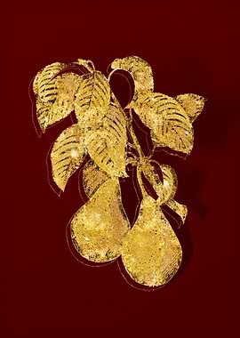 Gold Botanical on Red