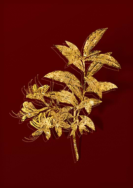 Gold Botanical on Red