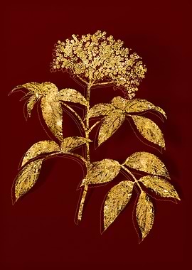 Gold Flora on Red