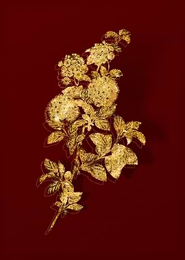 Gold Flora on Red