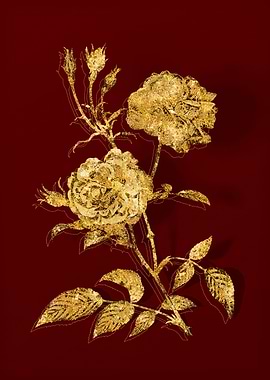 Gold Botanical on Red