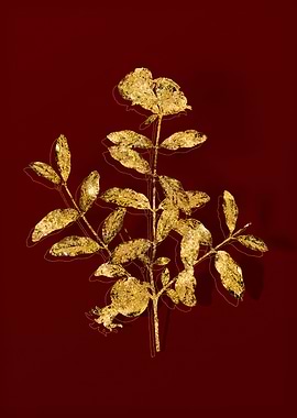 Gold Botanical on Red