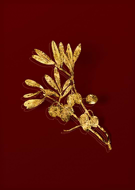 Gold Botanical on Red