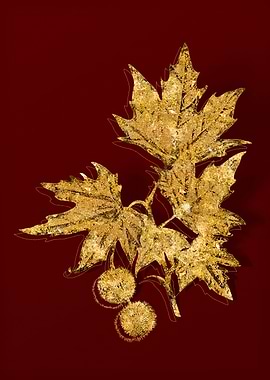 Gold Botanical on Red