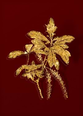 Gold Botanical on Red