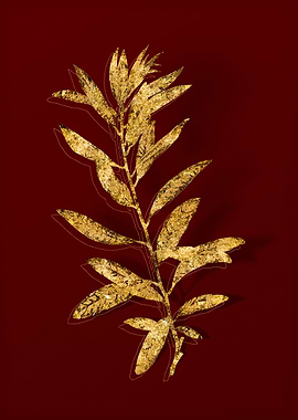 Gold Botanical on Red