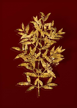 Gold Botanical on Red