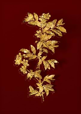 Gold Botanical on Red