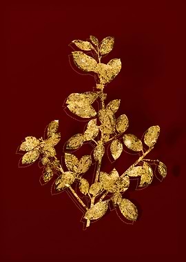 Gold Flora on Red