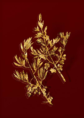 Gold Botanical on Red