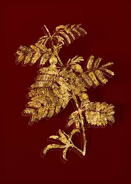 Gold Botanical on Red