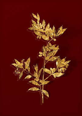 Gold Botanical on Red