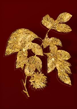 Gold Botanical on Red