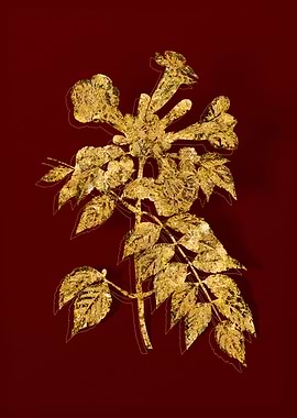 Gold Botanical on Red
