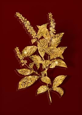 Gold Botanical on Red