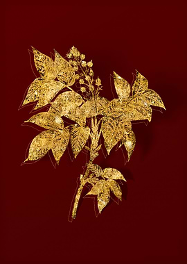 Gold Flora on Red