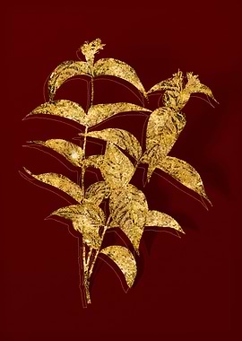 Gold Botanical on Red