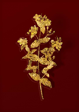 Gold Botanical on Red