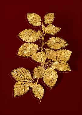 Gold Flora on Red