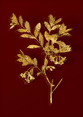 Gold Botanical on Red