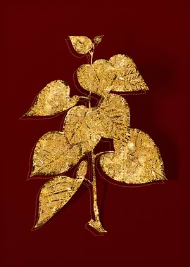 Gold Botanical on Red
