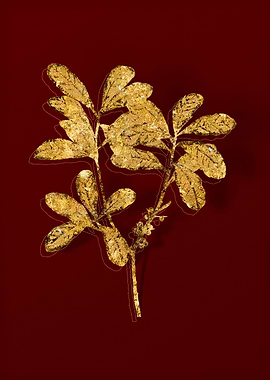Gold Botanical on Red