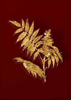 Gold Botanical on Red