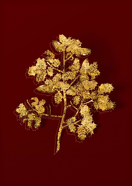 Gold Flora on Red
