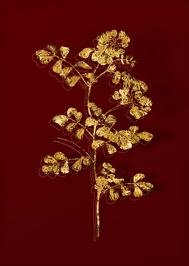 Gold Botanical on Red